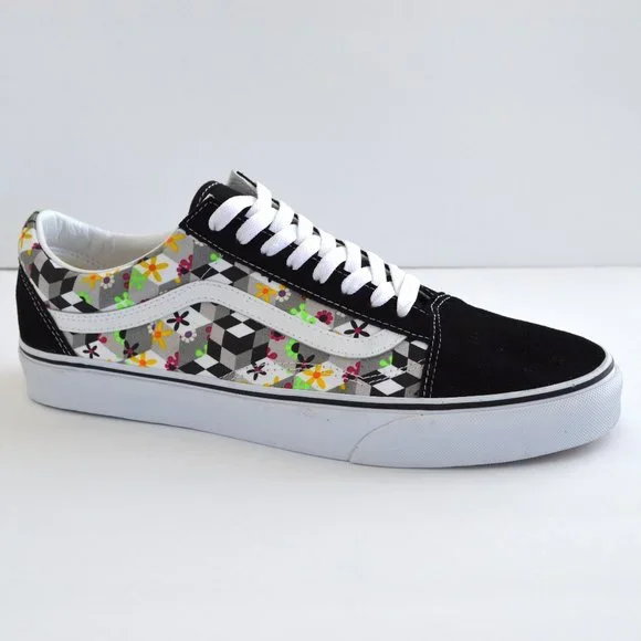 Vans old skool checker cube sneaker shoes black gray new - Picture 1 of 8